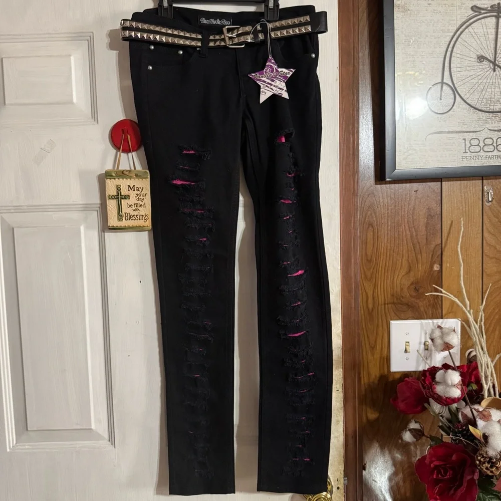 Vanilla Star‎ Black Distressed Jeans with Studded Belt